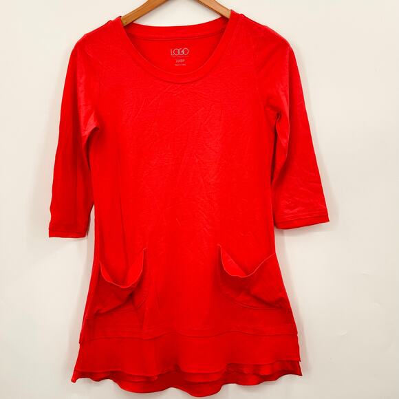LOGO by Lori Goldstein Coral Jersey Tunic w/ Layered Satin Chiffon Hem 2XSP - Picture 3 of 8